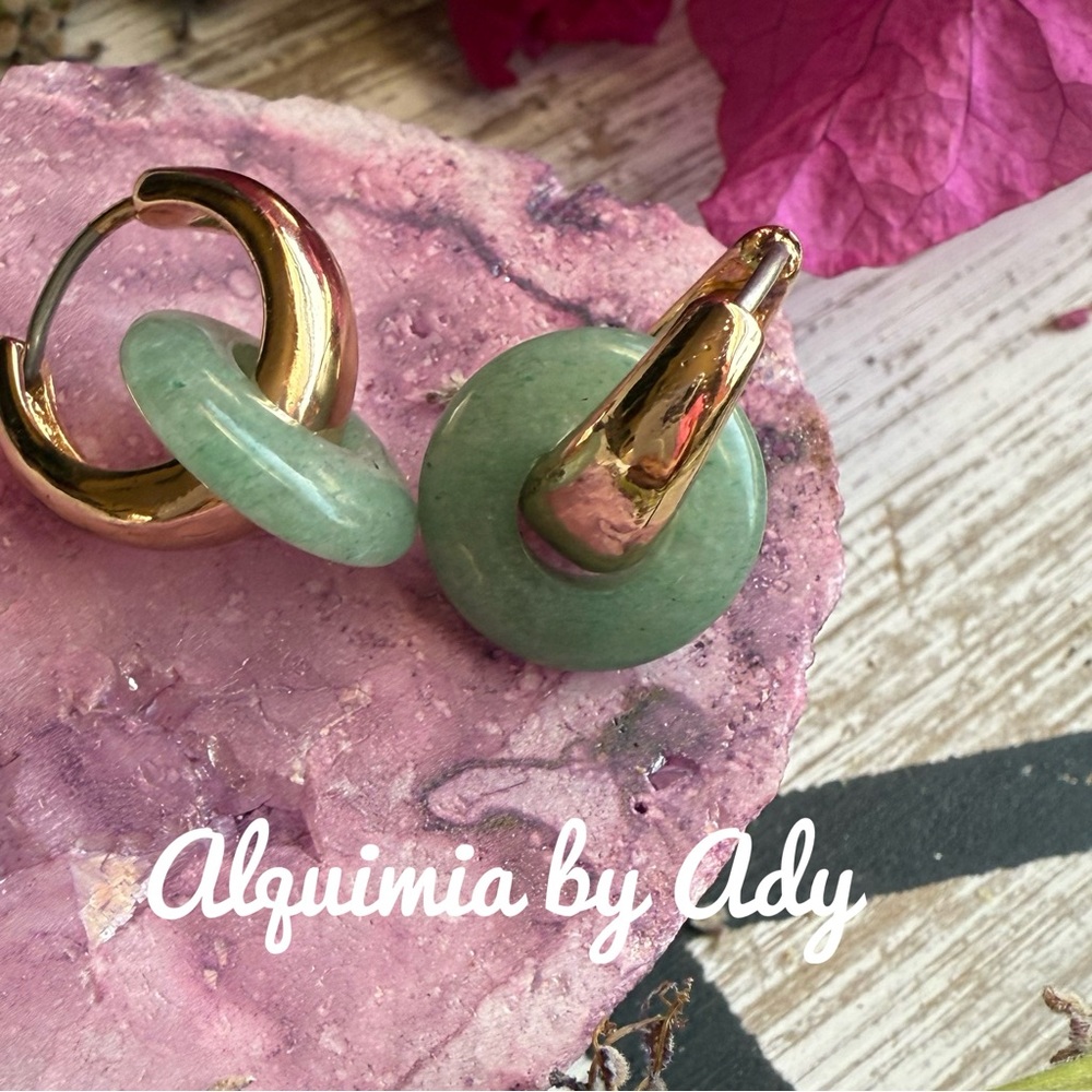 Aventurine charms statement gemstone earrings in gold